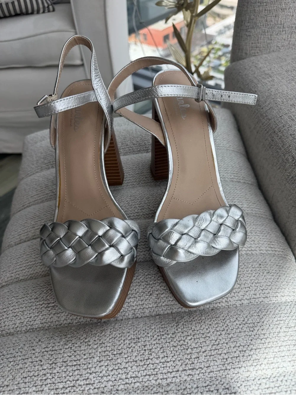 Silver Braided Platform Heel Sandals - Women